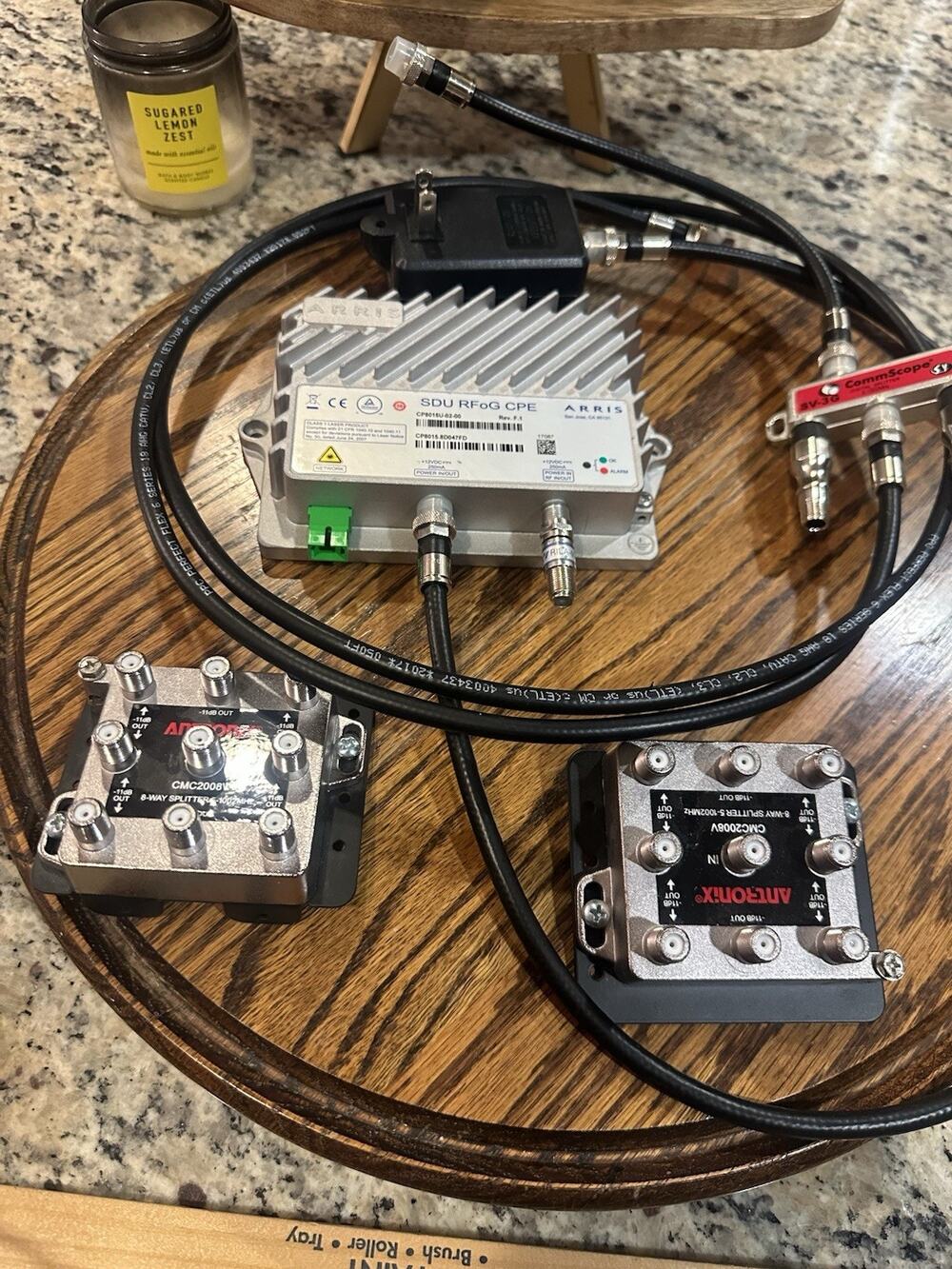ARRIS SDU RFoG CPE CP8015U-02-00 Coaxial F Module w/ Power Adapter & Extras